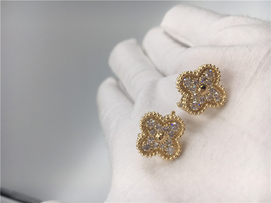 Στρογγυλά εκλεκτής ποιότητας 18K χρυσά σκουλαρίκια διαμαντιών χειροποίητα για τη σύζυγο/τη φίλη