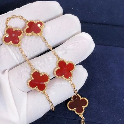 Ποιότητα Red Van Cleef Arpels 18K χρυσό βραχιόλι 5 μοτίβα με τον πολύτιμο λίθο εργοστάσιο