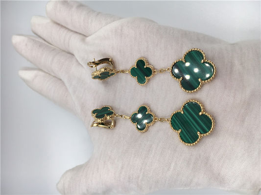 Ποιότητα Πράσινα χρυσά Vca Alhambra σκουλαρίκια 18k, Van Cleef Onyx σκουλαρίκια με Malachite εργοστάσιο