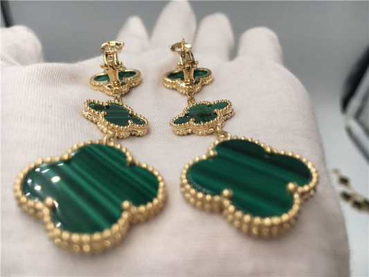 Ποιότητα Πράσινα χρυσά Vca Alhambra σκουλαρίκια 18k, Van Cleef Onyx σκουλαρίκια με Malachite εργοστάσιο