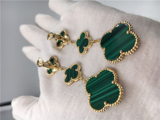 Ποιότητα Πράσινα χρυσά Vca Alhambra σκουλαρίκια 18k, Van Cleef Onyx σκουλαρίκια με Malachite εργοστάσιο