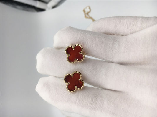 Ποιότητα Van Cleef Arpels γλυκός Alhambra earstuds 18k κίτρινος χρυσός με carnelian εργοστάσιο