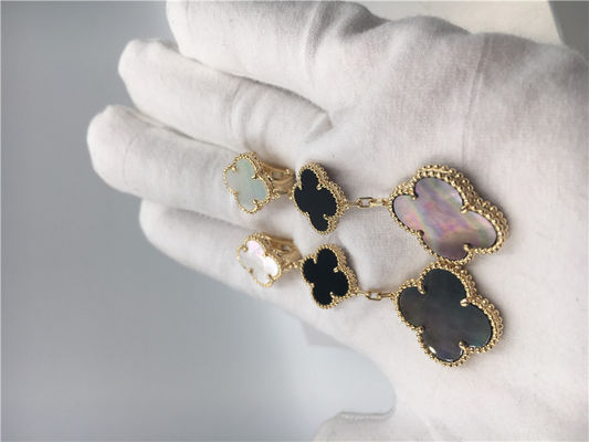 Ποιότητα Van Cleef Arpels μαγικός Alhambra κίτρινος χρυσός σκουλαρικιών 18k με άσπρο και γκρίζο από μάργαρο εργοστάσιο