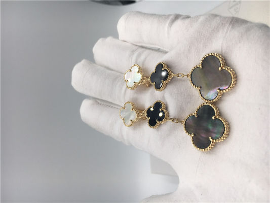 Ποιότητα Van Cleef Arpels μαγικός Alhambra κίτρινος χρυσός σκουλαρικιών 18k με άσπρο και γκρίζο από μάργαρο εργοστάσιο
