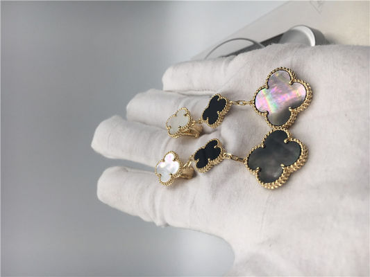 Ποιότητα Van Cleef Arpels μαγικός Alhambra κίτρινος χρυσός σκουλαρικιών 18k με άσπρο και γκρίζο από μάργαρο εργοστάσιο