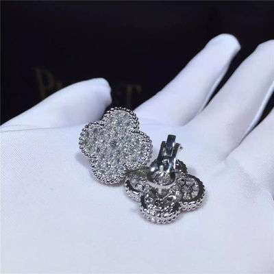 Ποιότητα Van Cleef Arpels μαγικά Alhambra άσπρα χρυσά και στρογγυλά διαμάντια σκουλαρικιών 18k εργοστάσιο