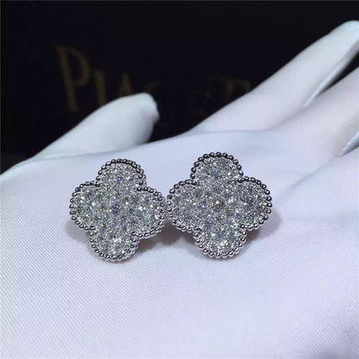 Ποιότητα Van Cleef Arpels μαγικά Alhambra άσπρα χρυσά και στρογγυλά διαμάντια σκουλαρικιών 18k εργοστάσιο