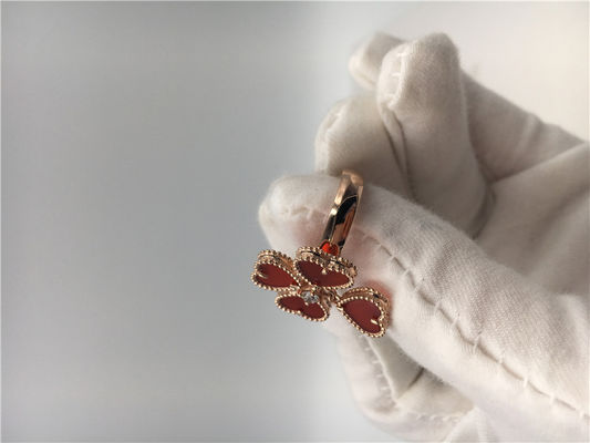 Ποιότητα 18k Rose Gold Van Cleef και δαχτυλίδι λουλουδιών Arpels με Carnelian/το στρογγυλό διαμάντι εργοστάσιο