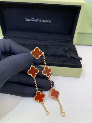 Alhambra Bracelet Van Cleef και Arpels 5 μοτίβα 18K κίτρινο χρυσό Carnelian κόκκινο πέτρινο VCARD35500