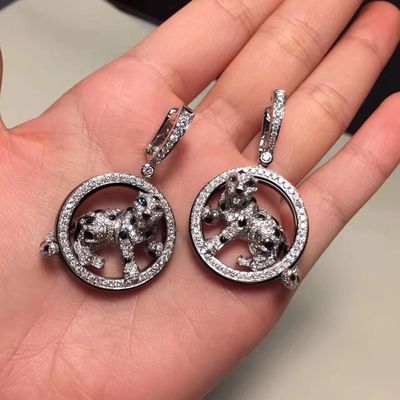 Ποιότητα Χρυσός σκουλαρικιών διαμαντιών 18K Jewelry PanthèRe de νεφρίτης Onyx White Gold σμαράγδων εργοστάσιο