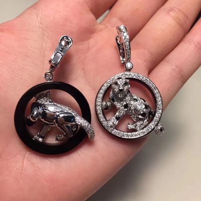 Ποιότητα Χρυσός σκουλαρικιών διαμαντιών 18K Jewelry PanthèRe de νεφρίτης Onyx White Gold σμαράγδων εργοστάσιο