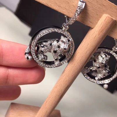 Ποιότητα Χρυσός σκουλαρικιών διαμαντιών 18K Jewelry PanthèRe de νεφρίτης Onyx White Gold σμαράγδων εργοστάσιο