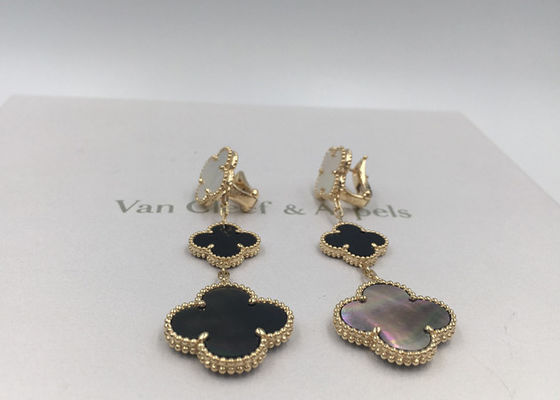 Ποιότητα Van Cleef Arpels μαγικός Alhambra κίτρινος χρυσός σκουλαρικιών 18k με άσπρο και γκρίζο από μάργαρο εργοστάσιο